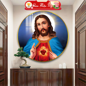 Tranh Tráng Gương Pha Lê Tròn CHÂN THIỆN MỸ Tranh Công Giáo Treo Tường Chúa GiêSu TG-T1-2048
