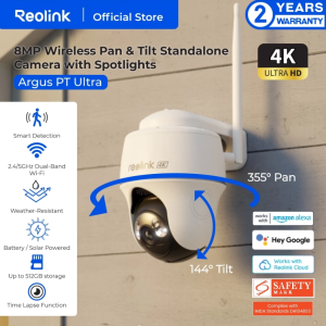 REOLINK Argus PT Ultra 4K 8MP Wireless Pan & Tilt Standalone Battery Camera(WHITE) with spotlights 360° Pan & Tilt Surveillance | BWPT4K04 | NO SOLAR PANEL | 4K Resolution | 360° Pan & Tilt | Outdoor Camera | Weatherproof | Smart camera | protection |