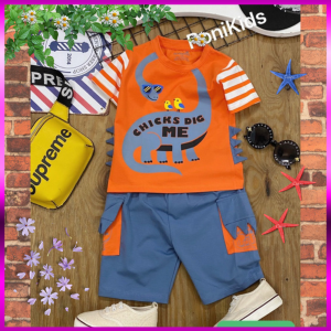 [Cao Cấp Cực Đẹp] Đồ Bộ Bé Trai Size 10kg-40kg Thun Cotton Co Giãn 4 Chiều Mềm Mịn Siêu Mát Hình Khủng Long.1648-9