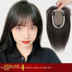 9X14CM White Diamond Net reissue film Insta-Worthy 100% Real Human Hair Boost Volume of Hair Seamless Natural Black and Mocha Brown Topper Cover Thin or White Hair Light Breathable Base for Confidence For Women