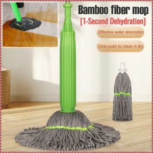 【 1-Second Dehydration 】 Bamboo Fiber Self Twisting Rotating Mop Remove Stains Without Traces Wet And Dry Use Mop With Wringer 360 Easy Rotating Mop For Floor Cleaning 竹纤维拖把