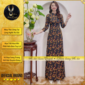 Áo Dài Hoa Nhí Vàng Cam Nền Đen Sang Trọng Lụa Habutai K48 - Áo Dài Xuân Quỳnh