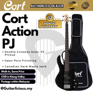 CORT Action PJ Electric Bass Guitar with Bag - Open Pore Black (OPB)