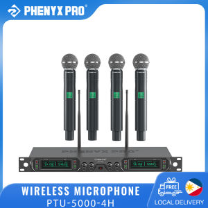 Phenyx Pro PTU-5000-4H Wireless Microphone System Professional 4-Channel UHF Wireless Mic Fixed Frequency 260FT Range Microphone for Singing Church Wedding