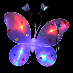 Girls Butterfly Wings with LED Light Fairy Cosplay Costume Set Angel Luminous Wings Flashing Skirt Birthday Party Decor