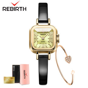 REBIRTH Jam Tangan Wanita Korea Antik Persegi Mini Kuarsa Tali Kulit Jam Tangan Cewek 2047