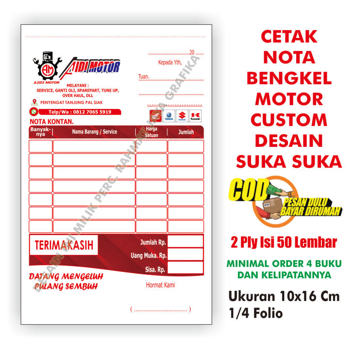 Cetak Nota Bengkel Custom Ply Isi Lembar Nota Olshoop Nama Sendiri