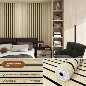 MADEWITH Linear Wood Pattern 3D Foam Ceiling Self-adhesive 0.6x3m Background Wallpaper Waterproof Wall Stickers