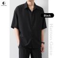 🔥Hatton Gutto Ready Stock🔥COD Men Casual Shirt Half Sleeve V Neck Buttons Up Loose Korean Men Style Fashion Shirts Plain Simple Basic Pure Color Shirt Men's Solid  Shirts Summer tops 衬衫男 上衣 男装 Men's Clothing. 