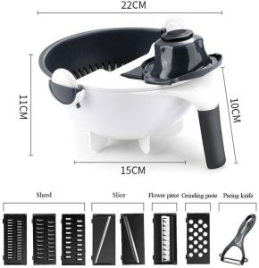 9 IN 1 MULTI FUNCTION VEGETABLE CUTTER WITH DRAIN BASKET MAGIC ROTATE VEGETABLE CUTTER PORTABLE SLICER CHOPPER GRATER KITCHEN TOOL VEGGIE MANDOLINE SLICER GRATER SHREDDER