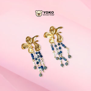 YOKO Anting Wanita Model Bunga Rumbai Biru Muda Anti karat dan Anti Luntur Anting Wanita Dewasa Asli Anting Tusuk Korea Style E1-15