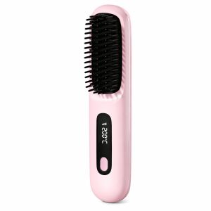 Portable Ionic Hair Straightener Brush with LCD Display & Fast Heating