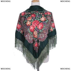 [COD] WEICHENG 90x90cm Ethnic Style Headscarf Square Scarves For Women Retro Peony Flower Print Fringed Shawl Handkerchief Cotton Head Wraps