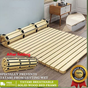Tatami Wooden Foldable Bed Frame Solid Wood Frame Mattress Breathable Moisture Proof Floor Mat Storage Bed Board