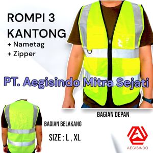 Rompi Safety Polyester 3 Kantong Resleting Zipper & NameTag / ID CARD