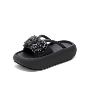 [Free Shipping] 2026 Summer WomenS New Fashion Thick-Soled Beach Sandals With Rhinestone Bow Casual Outdoor Slippers