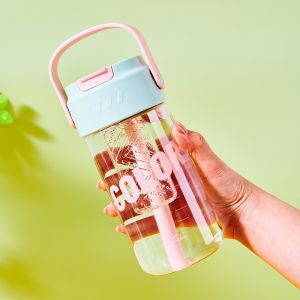 800ML Plastic Tumbler with Straw Water Cup Portable Student Water Bottle Straw Cup With Handle
