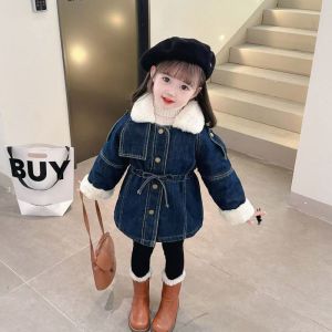 Girls Thicken Warm Denim Jackets 2025 Autumn Winter Kids Casual Velvet Lapel Jean Outerwear Coat Fashion Children Clothing Parka2026