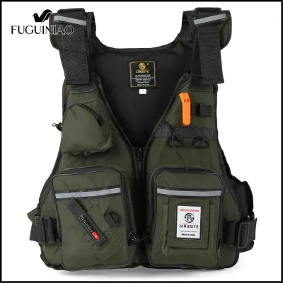 FUGUINIAO Mens Portable Fishing Vests Life Jacket Buoyancy Vest Multi-Pockets Waterproof Sea Fishing Adjustable Vest