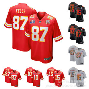 NFL Chiefs Team MAHOMES#15 KELCE#87 red super bowl  LVII  Patch Embroidered Rugby Jersey