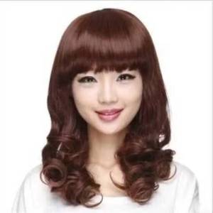 Wig female medium and long curly hair middle-aged lady Qi bangs natural fluffy slim face long curly hair full head cover