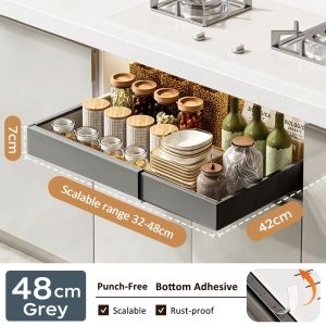 SJorage Adjustable Pull out Basket with Sliding Storage Basket Kitchen Cabinet Dish Rack Organizer