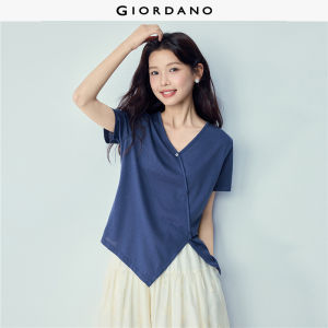 Giordano Beau Monde Women V-neck seam detail side slit short sleeve tee Free Shipping 13326506