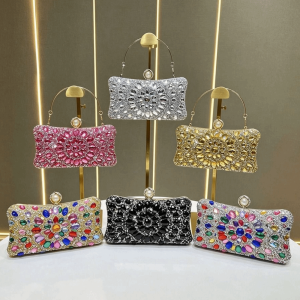 ANAMA Bling Rhinestone Evening Clutch Bag Pearl Clasp Sparkly Satin Clutch Handbag Womens Fashion Chain Shoulder Bag Evening Occasion