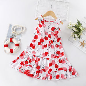 3-10 Years Kids Floral Printing Sleeveless Princess Dress Cool Breathable Koeran Loose Casual Baby Girls Nightdress Childrens Suspender Skirt