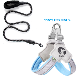 Bộ dây dắt chó phản quang kèm đai yếm nẹp da nhân tạo (mẫu mới) - Love Pets Shop