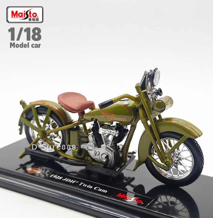 Harley Davidson 1928 JDH Twin Cam Modellmotorrad, 1:18, Schwarz, Ca. 13 Cm, Metall/Kunststoff – Mit Sockel