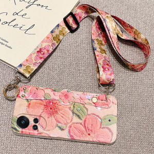 Phone Case OPPO Reno10 Pro 5G Reno10pro+ with long strap Beautiful flower Pattern Soft Casing OPPO Reno 10 Pro 5G Phone Cover