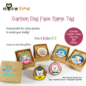 MeowTime: Dog Name Tag with Cartoon Face in many Breeds
