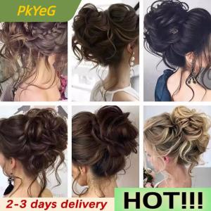PkYeG Synthetic Curly Bun Messy Claw Chignon Clip Elastic Hair Scrunchies Hairpieces Donut Updo Hair Pieces For Women