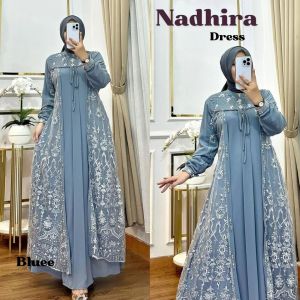 COD Nadhira Dress Matt Ceruty Mix Brukat Apk Mutiara Size XL Dress Kondangan Mewah 2024 Viral