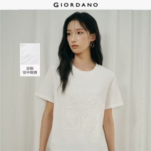 Giordano Women Embroidered cotton short sleeve tee Free Shipping 18326228