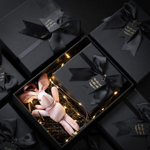 Hộp quà tặng hộp quà sinh nhật gắn nơ màu đen size to cao cấp