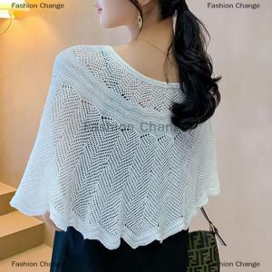 [COD] Fashion Change Womens Knitted Hollow Cotton Shawl Scarf Blouse Summer Autumn Elegant Ladies Sun Protection Cloak Smock