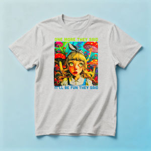 Psychedelic Girl Wild Mushroom Print T Shirt Men Funny Trippy Slogan Text Minimal Weird Nature Casual Streetwear Tops