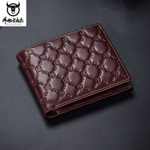 BULLCAPTAIN หัวกระทิงพิมพ์กระเป๋าเงินหนังผู้ชายธุรกิจ Casual 14ช่องเสียบบัตร RFID-กระเป๋าสตางค์ RF-0204