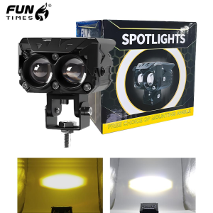 Double LED Mini Driving Light for Motorcycle Headlight Fog Lamp 2 Color Yellow and White