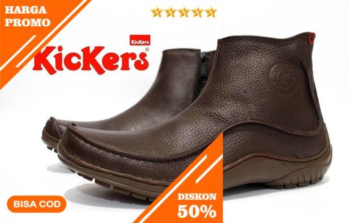 Sepatu Boots Pria Kulit Asli Casual Tinggi Resleting Touring Motor