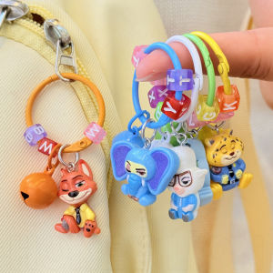 Zootopia Cartoon Keychain Bag Charm - Durable Resin Doll Key Ring with Soft Rubber Wristband & Crisp Bell Gift - HoneyLion
