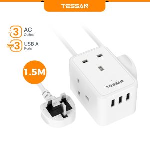 TESSAN Compact Travel Extension Cord with USB Multi Plug Extension with Independent Switch Power Strip
