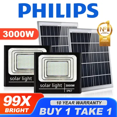 PHILIPS 3000W Solar Light BUY 1 TAKE 1 LED 50X Bright Outdoor Sensor Solar Flood Light Waterproof