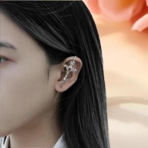 Hmeme 1PC Gothic tối không đều màu đen chim chéo tăng Mặt dây chuyền bông tai thanh lịch thời trang dangle Stud Bông tai của phụ nữ Halloween đồ trang sức