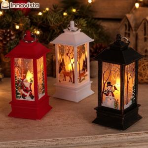 Vintage Portable Christmas Snowman Flame Light Hanging Lantern Snow Globe Night Light Home Xmas Decor Ornament