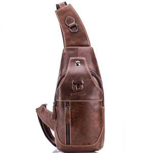 Bullcaptain Vintage Mens Leather Shoulder Messenger Full-Grain Leather Chest Bag