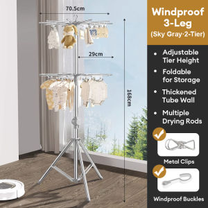 SPACEMADER Stainless Steel Foldable Clothes Drying Rack Windproof Baby Clothes Rack Multifunctional Sock Drying Rack Rotating With Clips
