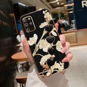 VRQR Korean Small Fresh Style Phone Case for Samsung Galaxy S20 S21 S22 S23 Plus S24 Ultra S20+ S21+ S22+ S23+ S20FE S21FE S23FE Beautiful Bauhinia Flower Pattern with Love Bracelet Bracelet